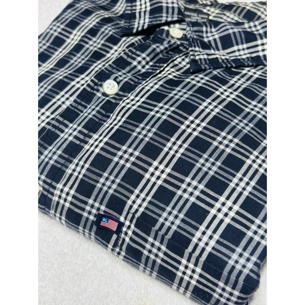VTG Y2K Men'sPolo Jeans Co Ralph Lauren Plaid Shirt XL Black White Button Up EUC